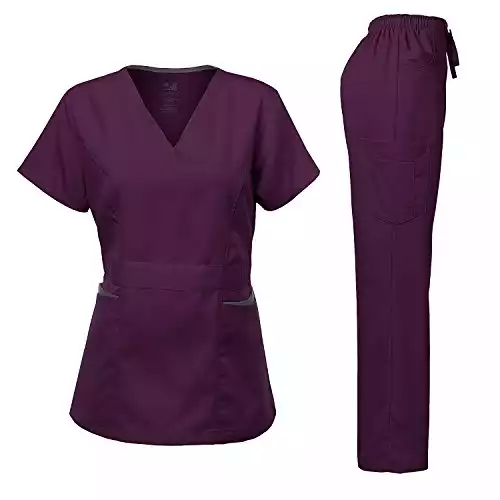 Dagacci Medical Uniform Women's Scrubs Set Stretch Ultra Soft Contrast Pocket